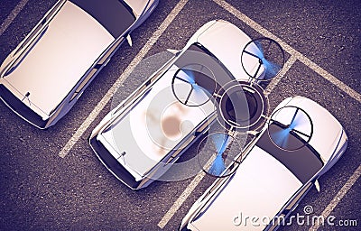 Spying Drone Over Cars Stock Photo