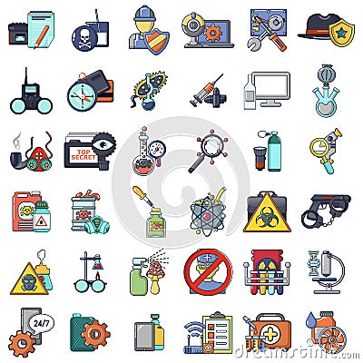 Spying poison icons set, cartoon style Vector Illustration