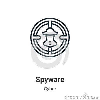 Spyware outline vector icon. Thin line black spyware icon, flat vector simple element illustration from editable cyber concept Vector Illustration