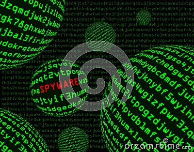 Spyware among spheres of machine code Stock Photo