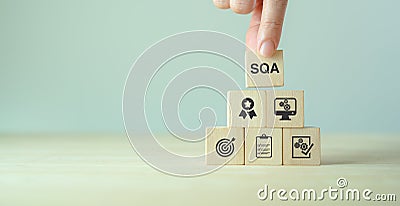 SQA, Software Quality Assurance concept. Verifying a software meets the required quality standards Stock Photo