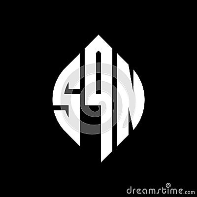 SQN circle letter logo design with circle and ellipse shape. SQN ellipse letters with typographic style. The three initials form a Vector Illustration