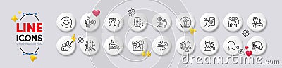 Squad, Dont touch and Smile face line icons. For web app, printing. White buttons 3d icons. Vector Vector Illustration
