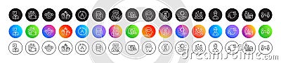 Squad, User communication and Voting hands line icons. For web app, printing. Round icon buttons. Vector Vector Illustration