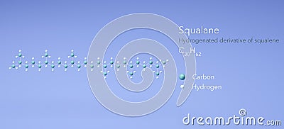 squalane molecule, molecular structures, derivative squalene, 3d model, Structural Chemical Formula and Atoms with Color Coding Stock Photo