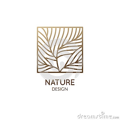 Square abstract tree emblem. Linear feather emblem Vector Illustration