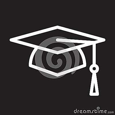 Square academic cap, graduation hat line icon, white outline sign, vector illustration. Vector Illustration