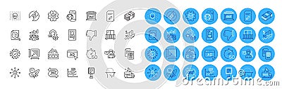 Square area, Teamwork results and Edit document line icons pack. For web app. Color icon buttons. Vector Vector Illustration