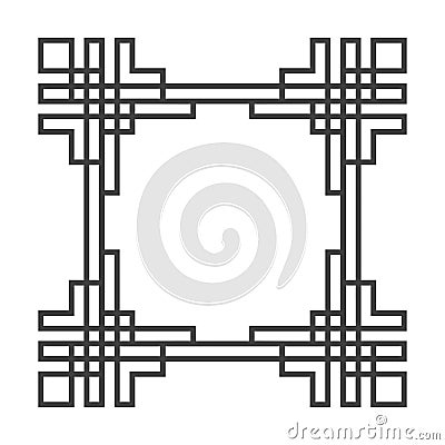 Square asian vector retro frame in black and white Vector Illustration