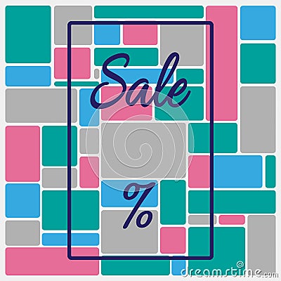 Square background with frame, text Sale and percent sign. Template for advertising. Vector illustration. Vector Illustration