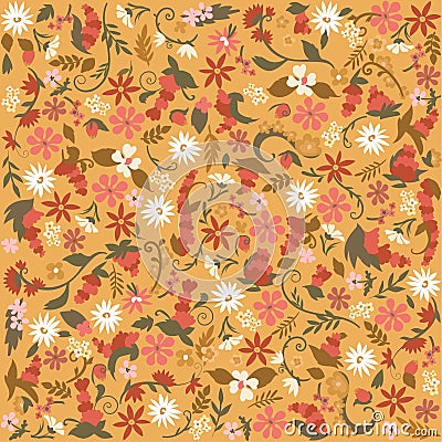 Square background wallpaper warm yellow meadow flowers Vector Illustration