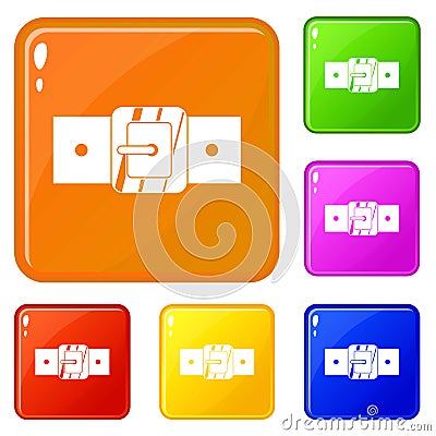 Square belt buckle icons set vector color Vector Illustration