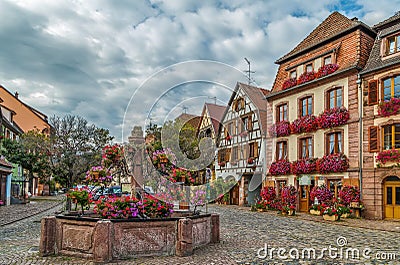 Square in Bergheim, Alsace, France Stock Photo