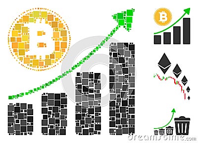 Square Bitcoin Growing Chart Icon Vector Collage Stock Photo