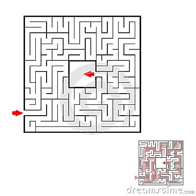 Square black labyrinth on white background. Children maze. Game for kids. Children puzzle. Help find a way out. Vector Illustration