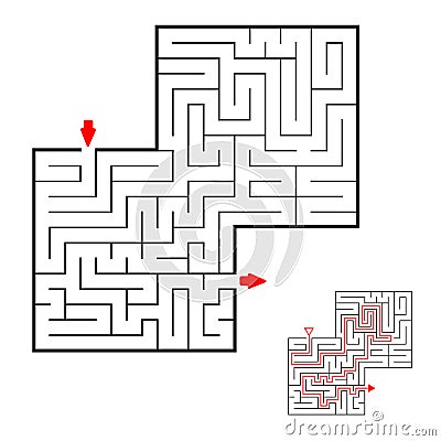 Square black labyrinth on white background. Children maze. Game for kids. Children puzzle. Help find a way out. Vector Illustration