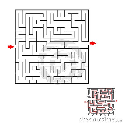 Square black labyrinth on white background. Children maze. Game for kids. Children puzzle. Help find a way out. Vector Illustration