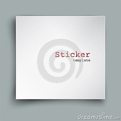 Square blank sheet of paper with curved corners, web banner, sticker or post note template for your design, soft shadow and space Vector Illustration