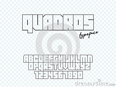 Vector square block font. Latin alphabet letters and numbers Vector Illustration