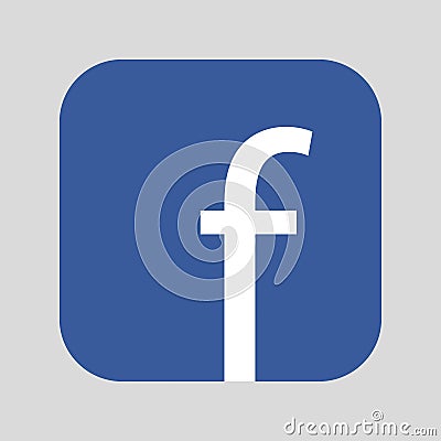 Square blue button logo with white f inside. F button vector eps10 on grey background. Vector Illustration