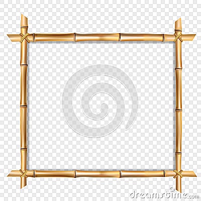 Square wooden border frame made of brown bamboo sticks Vector Illustration