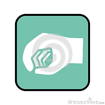 Square button with closed hand icon Vector Illustration