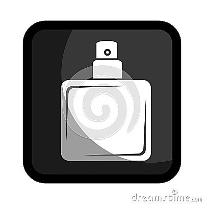 Square button with glass bottle spray lotion Vector Illustration