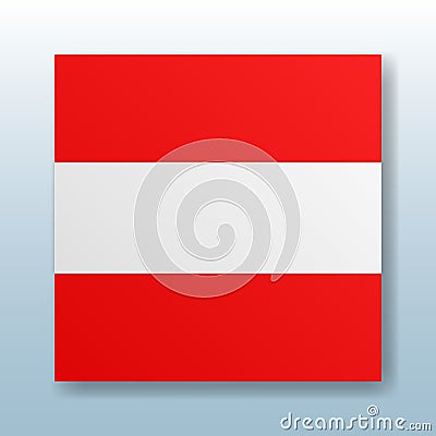 Square button with the national flag of Austria with the reflection of light. Icon with the main symbol of the country Stock Photo