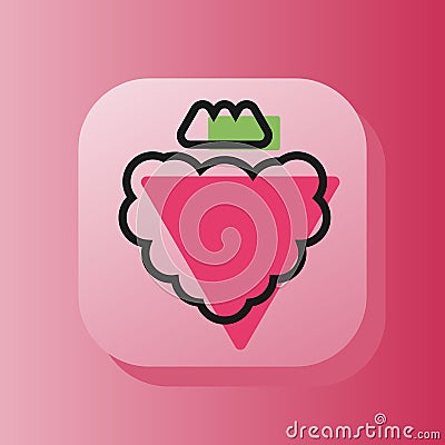 Square button raspberry fruit outline icon, pink berry. Flat symbol sign vector illustration isolated on pink background Vector Illustration