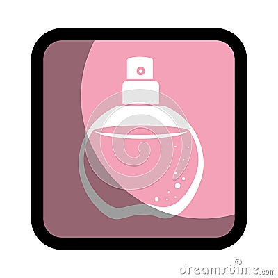 Square button with rounded glass bottle spray fragrance Vector Illustration