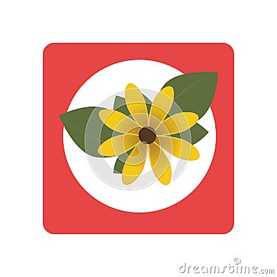 Square button with yellow flower Vector Illustration