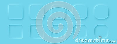 Square buttons in a neomorphic style on a blue background. A set of user interface design elements. Vector Illustration