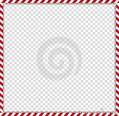 Square candy cane frame with red and white striped lollipop pattern on transparent background. Vector Illustration