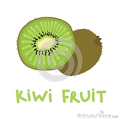Square card with hand drawn kiwi fruit vector illustration. Sliced and whole kiwi on white background. Vector Illustration