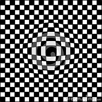 Square checkered background with illusion of bloating, vector bloating checkered surface Vector Illustration