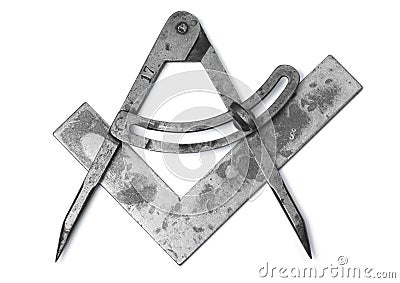 Square and Compasses on white Stock Photo