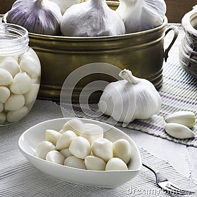 Square composition of garlic Stock Photo