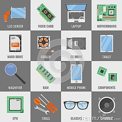 Square Computer Service Icon Set Vector Illustration