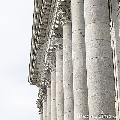 Square Corinthian stone columns at Utah State Capital Building facade in Salt Lake City Stock Photo