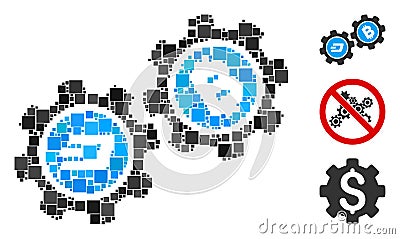 Square Dash Bitcoin Gears Icon Vector Mosaic Stock Photo