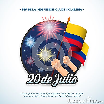 Square 20 de Julio Dia de la Independencia de Colombia or 20th July Independence Day of Colombia background with waving flag Vector Illustration