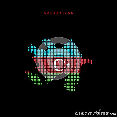 Square dots pattern map of Azerbaijan. Dotted pixel map with flag colors. Vector illustration Cartoon Illustration