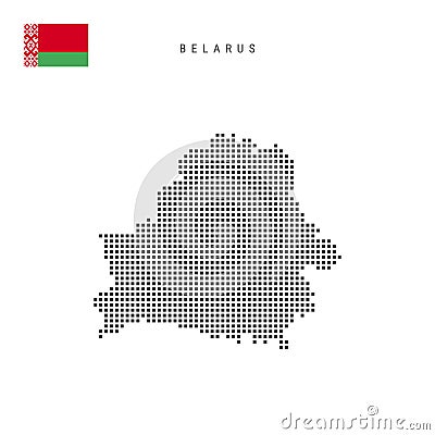 Square dots pattern map of Belarus. Belorussian dotted pixel map with flag. Vector illustration Vector Illustration