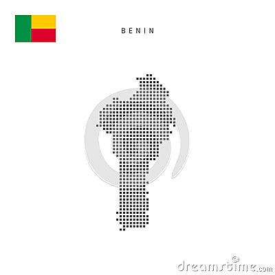 Square dots pattern map of Benin. Dahomey dotted pixel map with flag. Vector illustration Vector Illustration