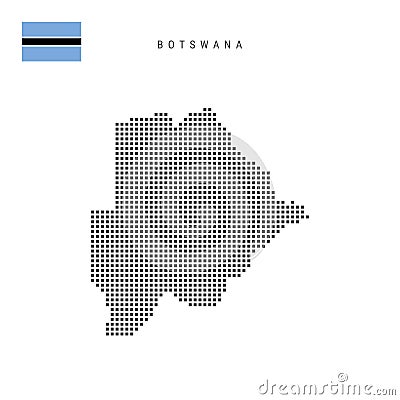 Square dots pattern map of Botswana. Botswana dotted pixel map with flag. Vector illustration Vector Illustration