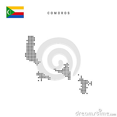 Square dots pattern map of Comoros. Union of the Comoros dotted pixel map with flag. Vector illustration Cartoon Illustration