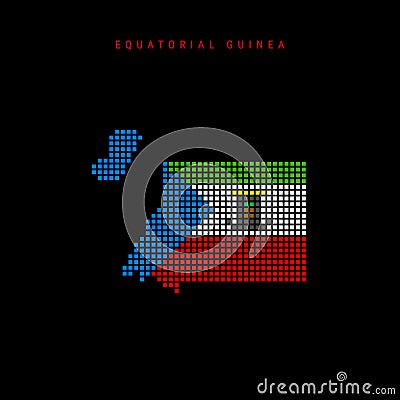 Square dots pattern map of Equatorial Guinea. Dotted pixel map with flag colors. Vector illustration Cartoon Illustration