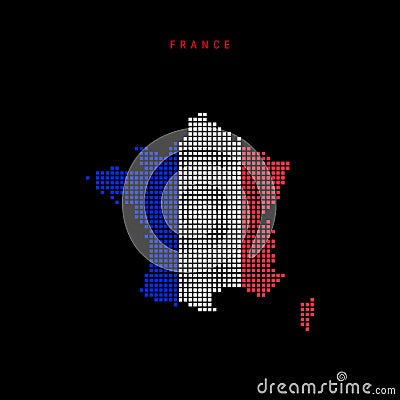 Square dots pattern map of France. Dotted pixel map with flag colors. Vector illustration Vector Illustration