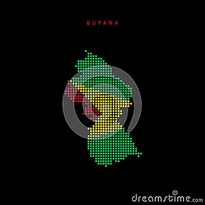 Square dots pattern map of Guyana. Dotted pixel map with flag colors. Vector illustration Cartoon Illustration
