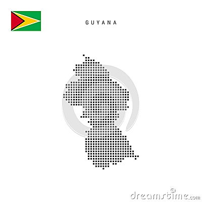 Square dots pattern map of Guyana. Guyanese dotted pixel map with flag. Vector illustration Cartoon Illustration